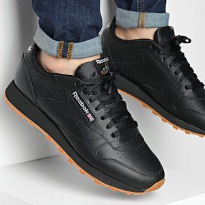 Reebok Classic Leather Black Gum Sole Mens Shoes